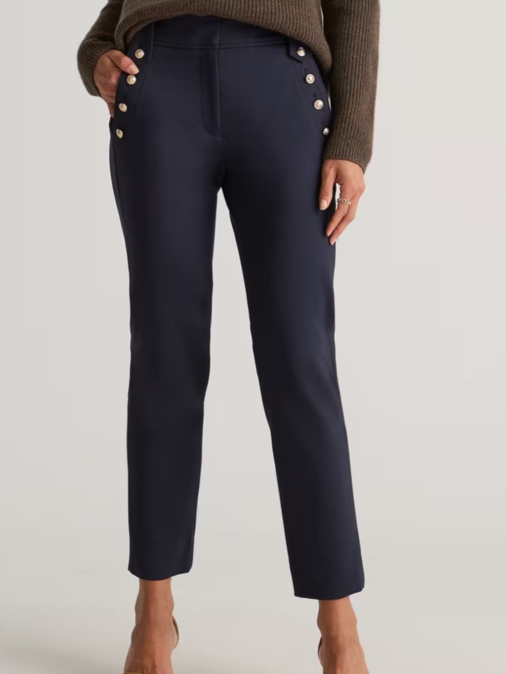 Quince Women's Stretch Ponte Straight Leg Mariner Navy Blue Pants Size M